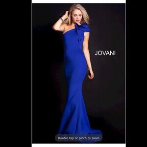 Size 00 Royal Blue One shoulder Ruffled Gown